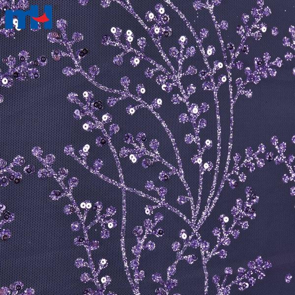 Tela de encaje de boda con lentejuelas