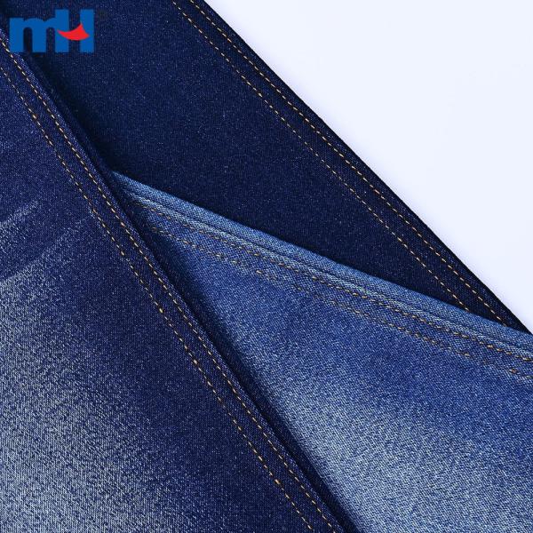 Denim fabric made of cotton, polyester, viscose and elastane