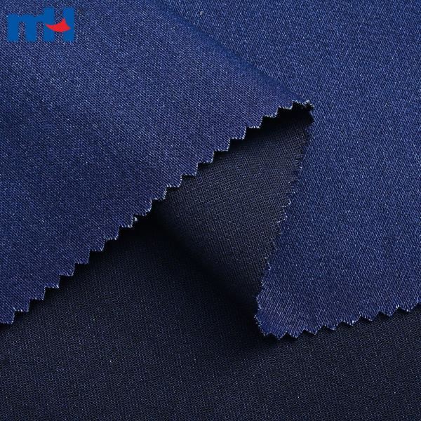 Denim fabric made of cotton, polyester, viscose and elastane