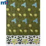 Olive and aqua blue floral embroidered lace with rhinestones