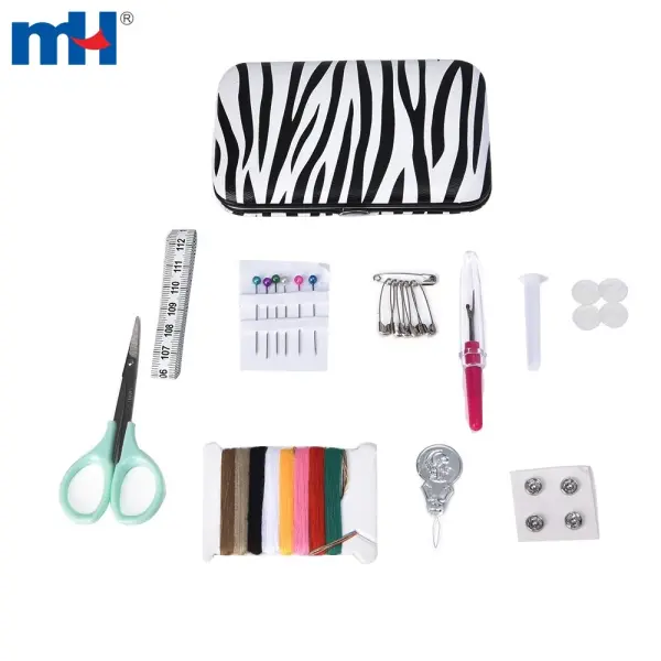 Compact travel size sewing kit in a sewing box