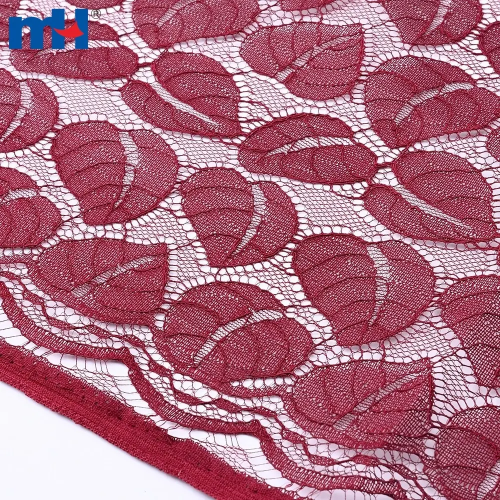 Tessuto di pizzo tricot non elastico con motivi a foglie