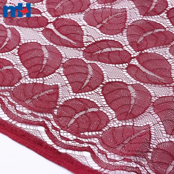 Tessuto di pizzo tricot non elastico con motivi a foglie