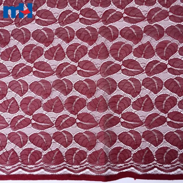 Tessuto di pizzo tricot non elastico con motivi a foglie