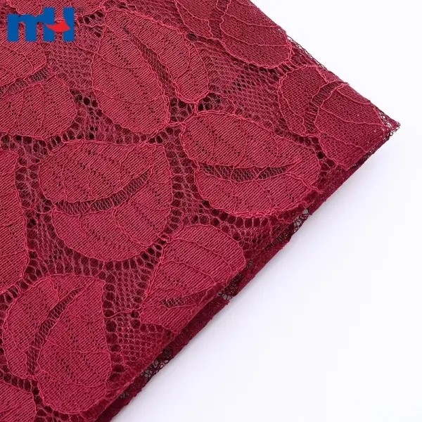Tessuto di pizzo tricot non elastico con motivi a foglie