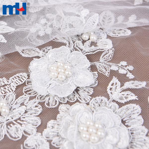 Tessuto di pizzo da sposa con perline all'ingrosso