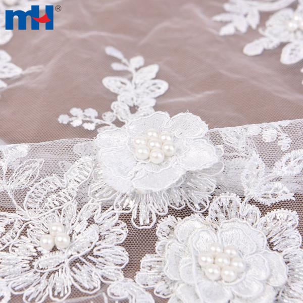Tessuto di pizzo da sposa con perline all'ingrosso