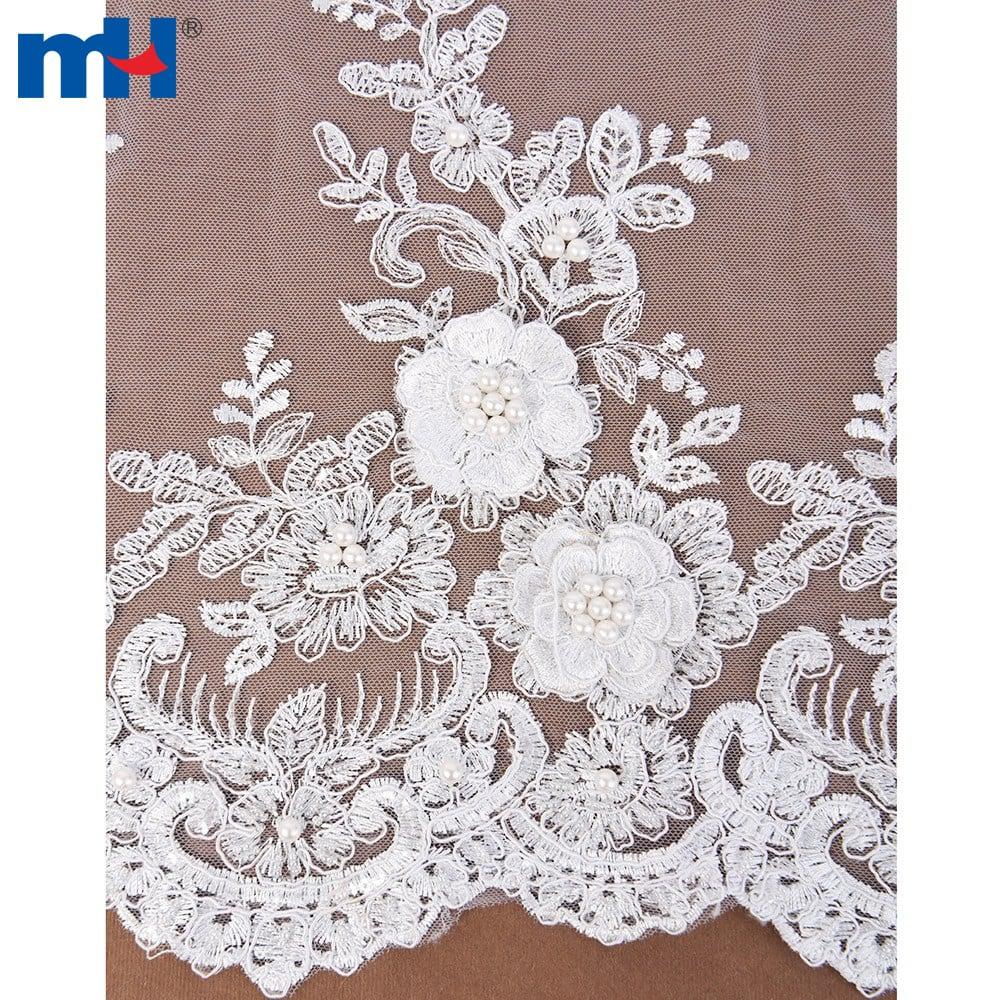 Tessuto di pizzo da sposa con perline all'ingrosso