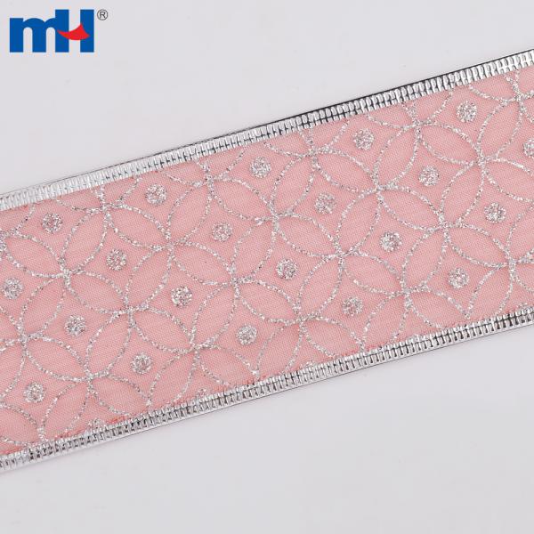 Cinta con alambre, Cinta transparente con brillo, Cinta de organza con brillo