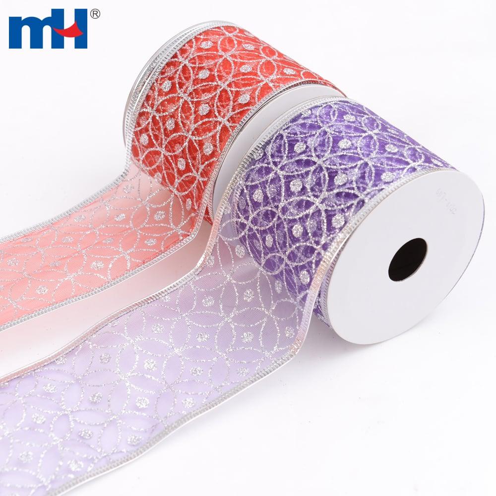 Cinta con alambre, Cinta transparente con brillo, Cinta de organza con brillo