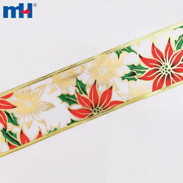 Wired wreath ribbon, Christmas ribbon, holiday ribbon, holly ribbon, Easter flower ribbon