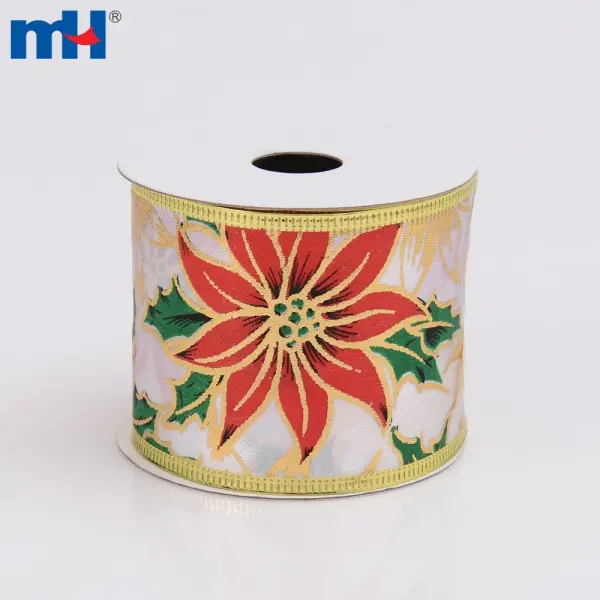 Wired wreath ribbon, Christmas ribbon, holiday ribbon, holly ribbon, Easter flower ribbon