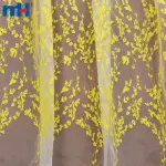 Жовта тканина органза з вишивкою